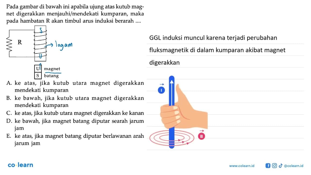 Pada gambar di bawah ini apabila ujung atas kutub magnet