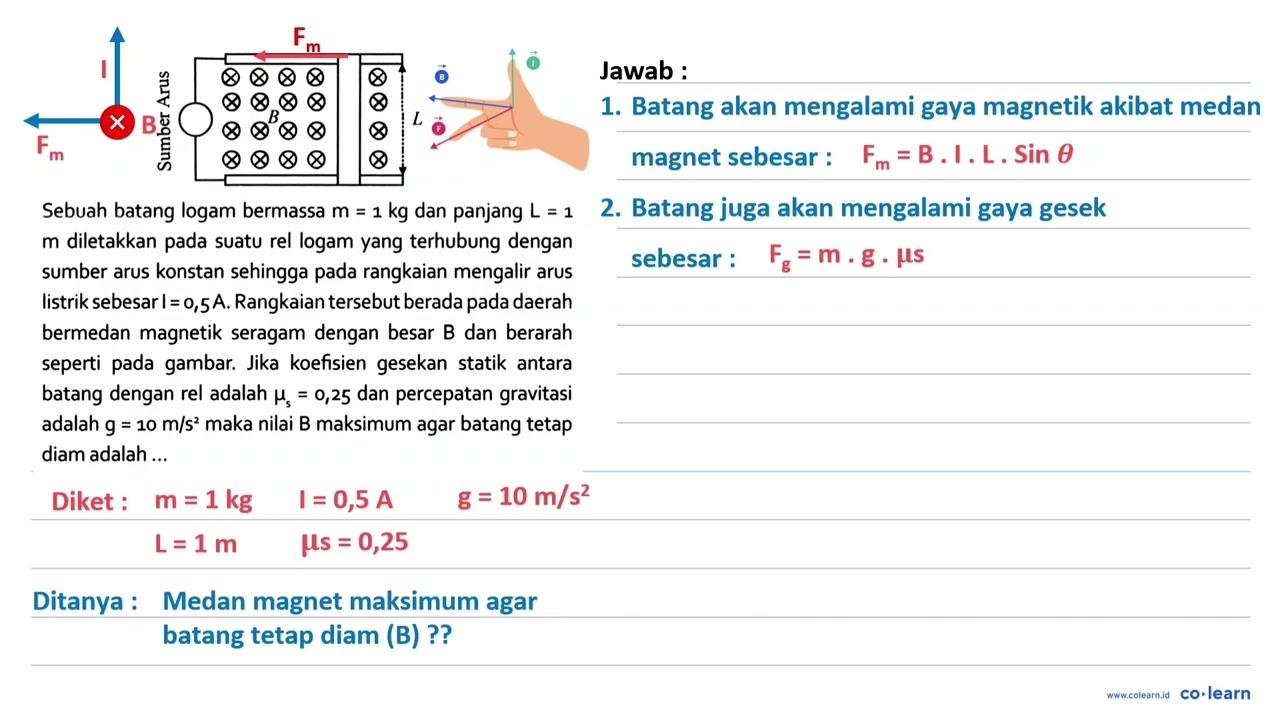 Sebuah batang logam bermassa m=1 kg dan panjang L=1 m