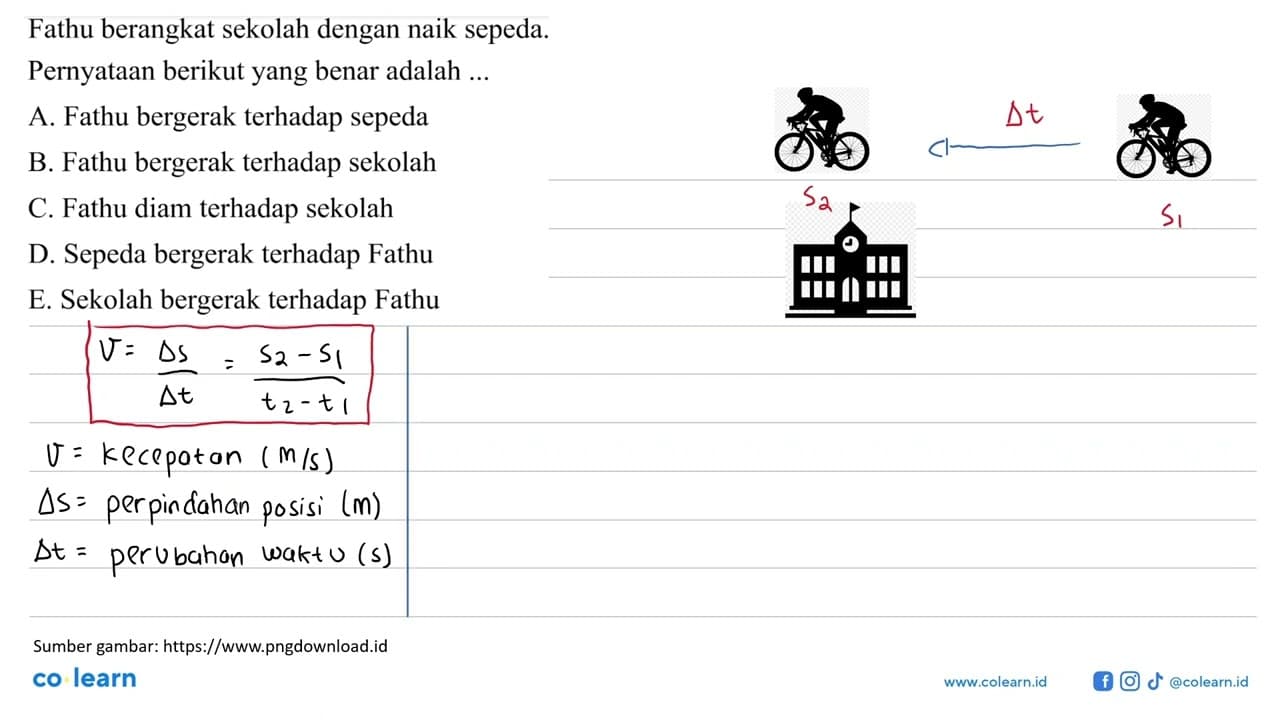 Fathu berangkat sekolah dengan naik sepeda. Pernyataan