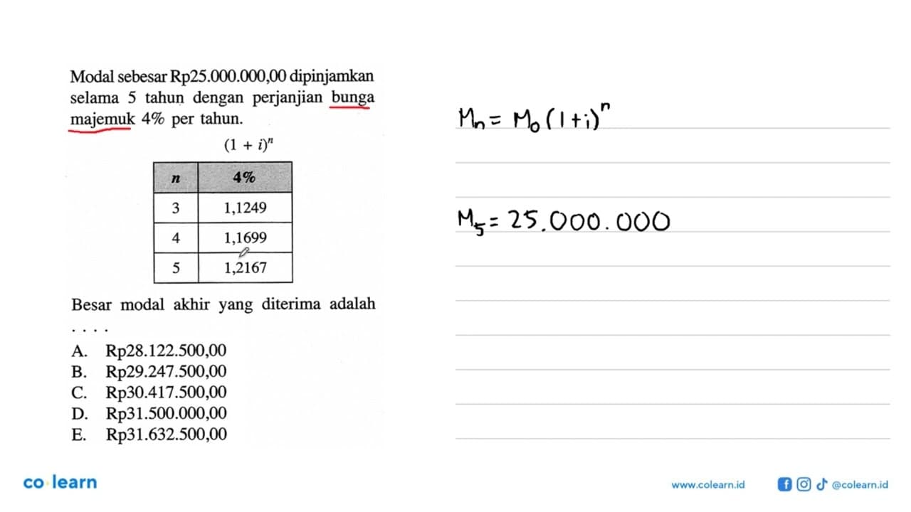 Modal sebesar Rp25.000.000,00 dipinjamkan selama 5 tahun