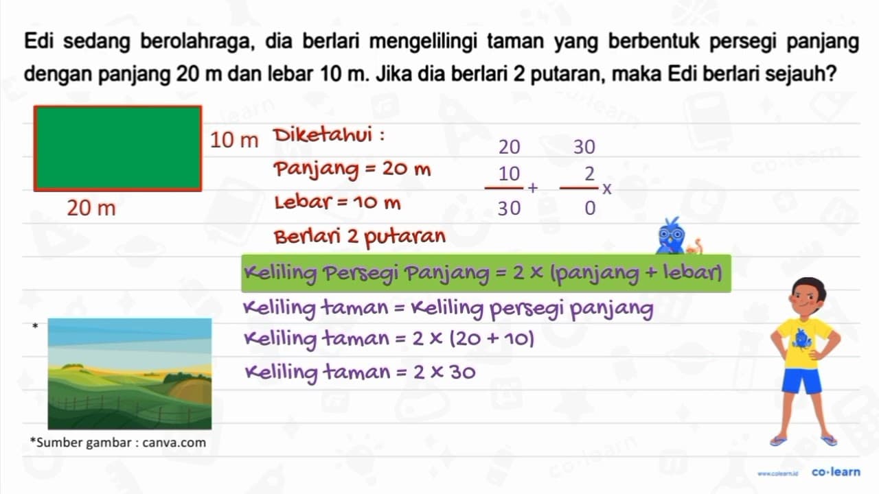 Edi sedang berolahraga, dia berlari mengelilingi taman yang