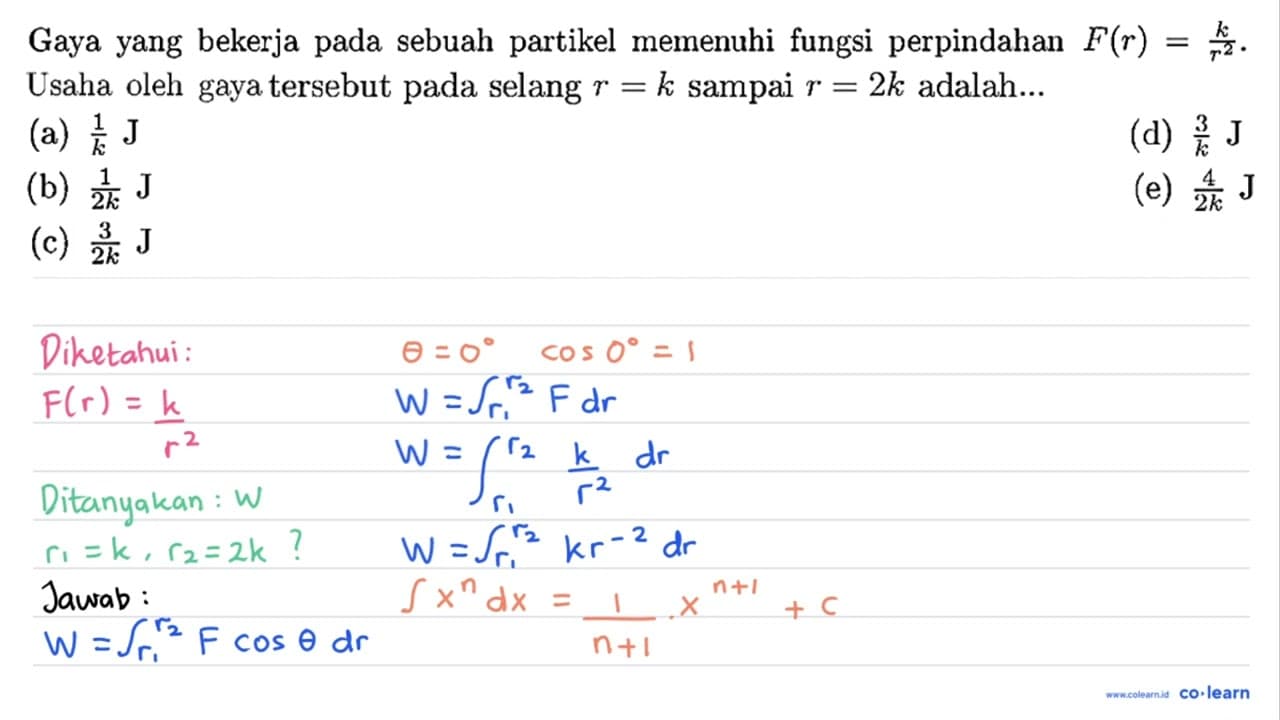 Gaya yang bekerja pada sebuah partikel memenuhi fungsi