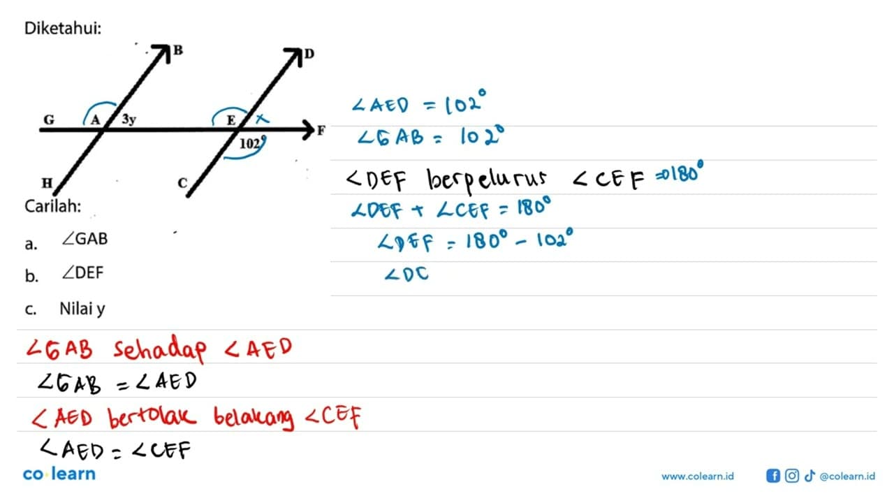 Diketahui: G A 3y B H D E F C 102 Carilah: a. sudut GAB b.