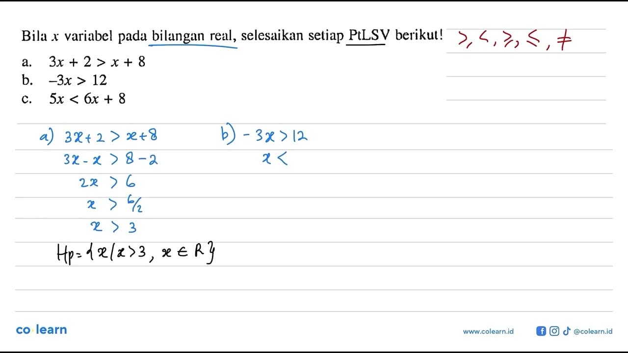 bilangan real, selesaikan setiap PtLSV berikut! Bila x