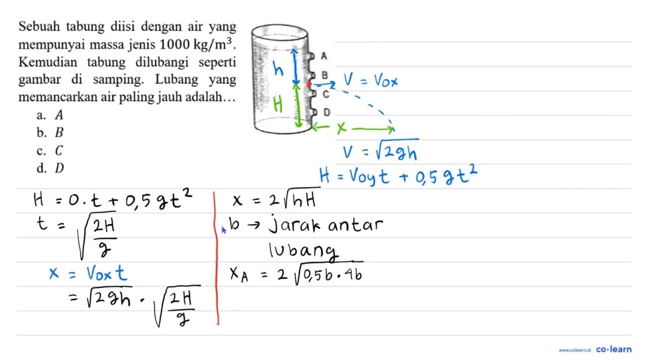 Sebuah tabung diisi dengan air yang mempunyai massa jenis