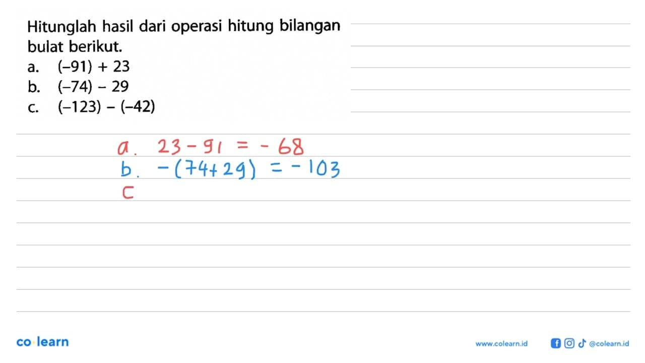 Hitunglah hasil dari operasi hitung bilangan bulat berikut: