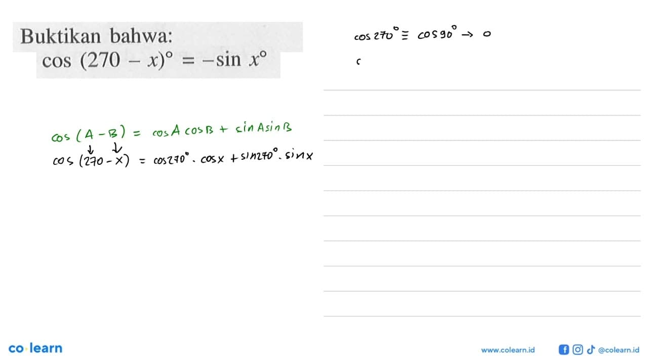 Buktikan bahwa cos(270-x)=-sin x