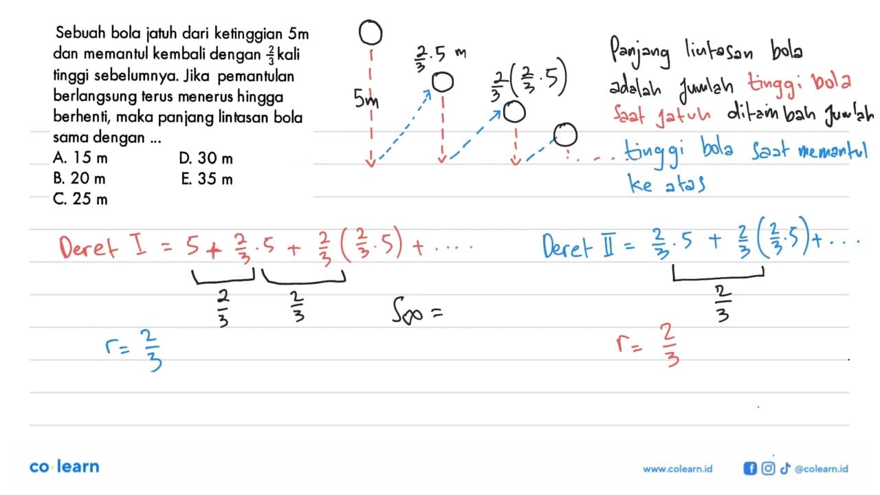 Sebuah bola jatuh dari ketinggian 5 m dan memantul kembali