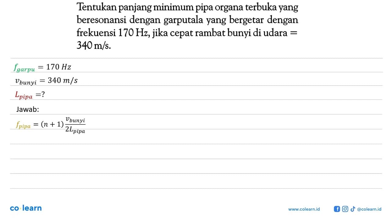 Tentukan panjang minimum pipa organa terbuka yang