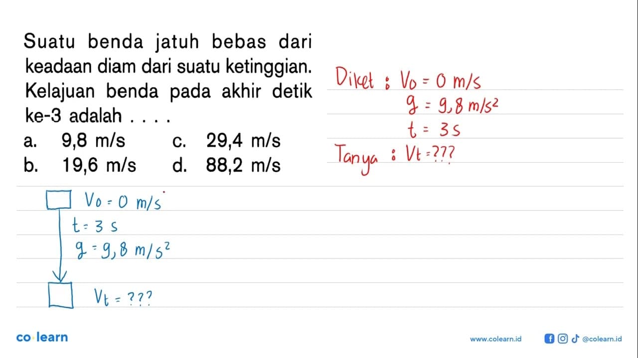 Suatu benda jatuh bebas dari keadaan diam dari suatu