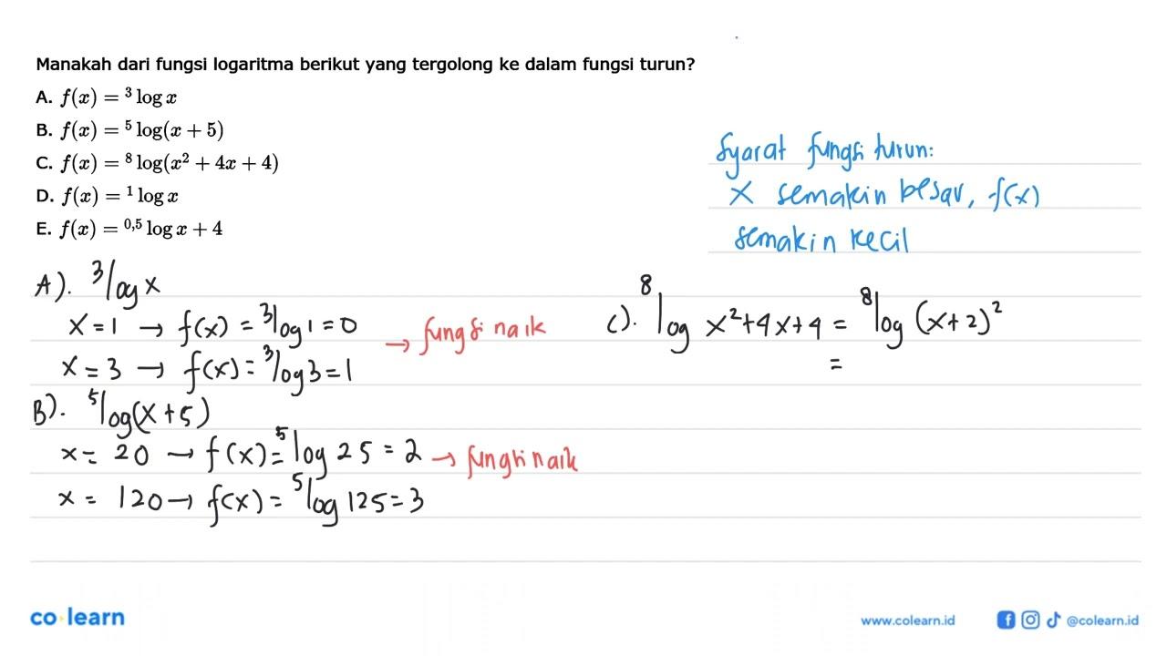 Manakah dari fungsi logaritma berikut yang tergolong ke