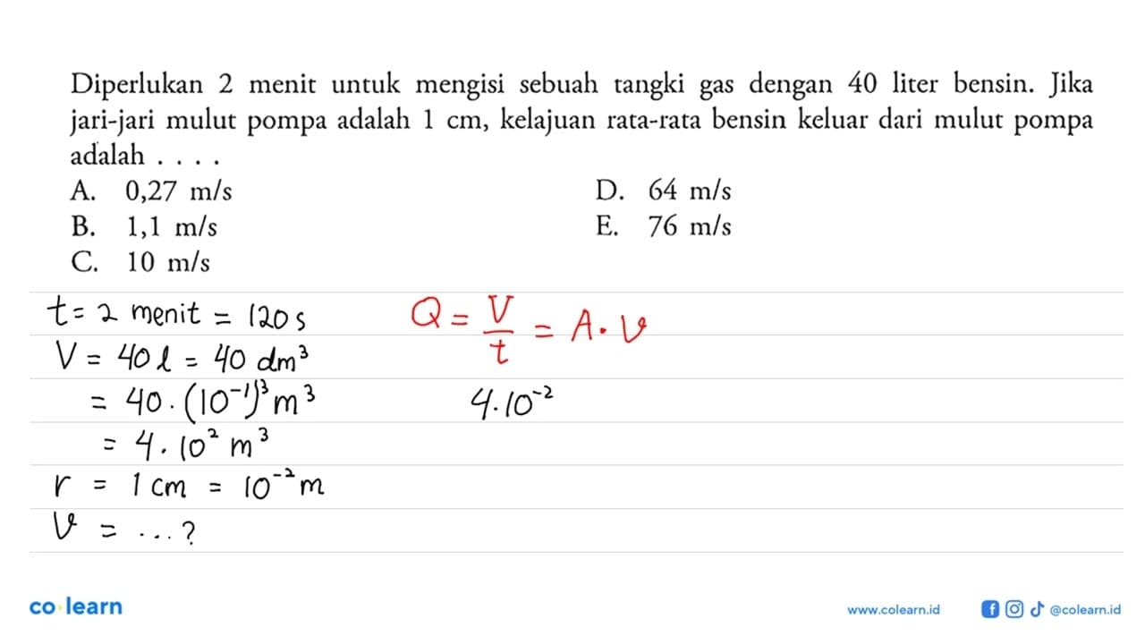 Diperlukan 2 menit untuk mengisi sebuah tangki gas dengan