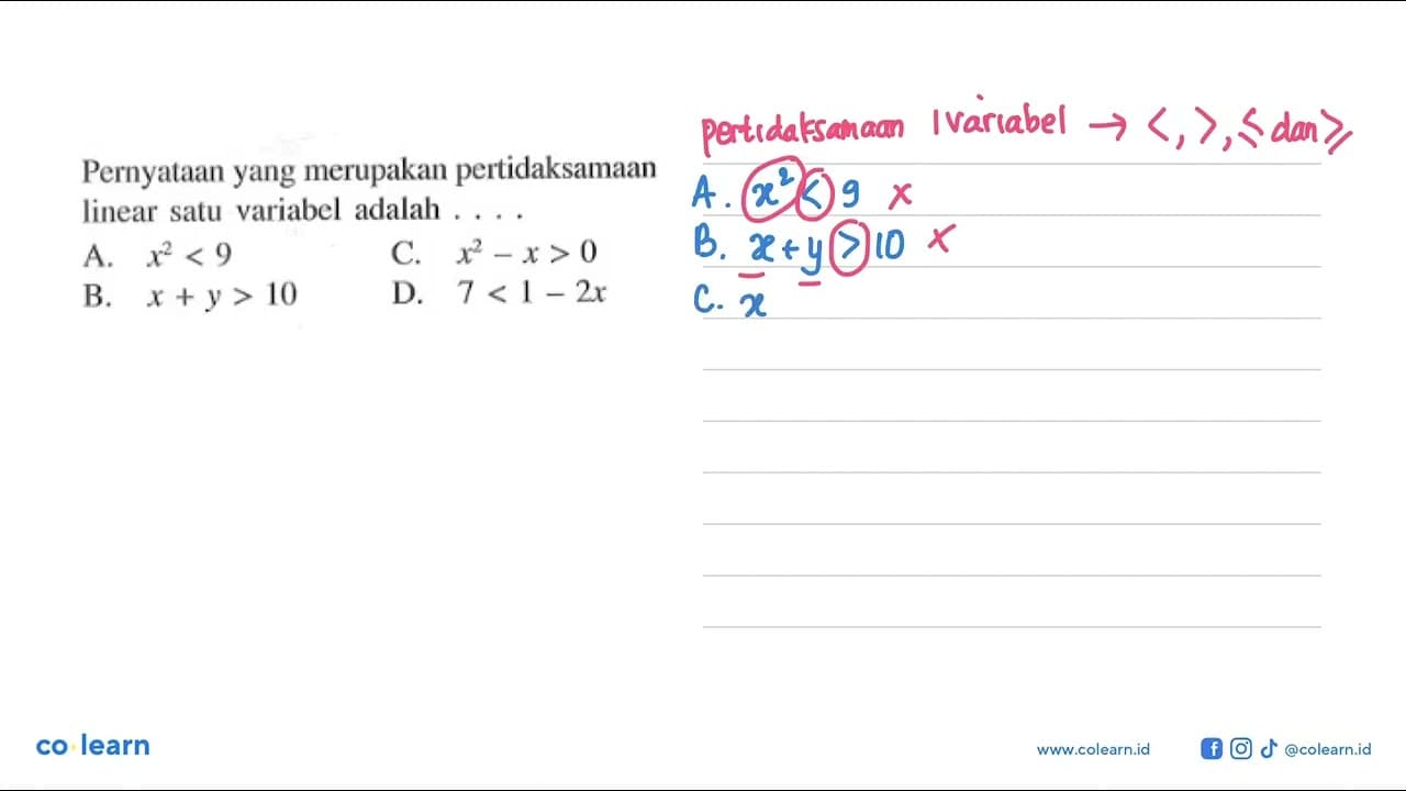 Pernyataan yang merupakan pertidaksamaan linear satu