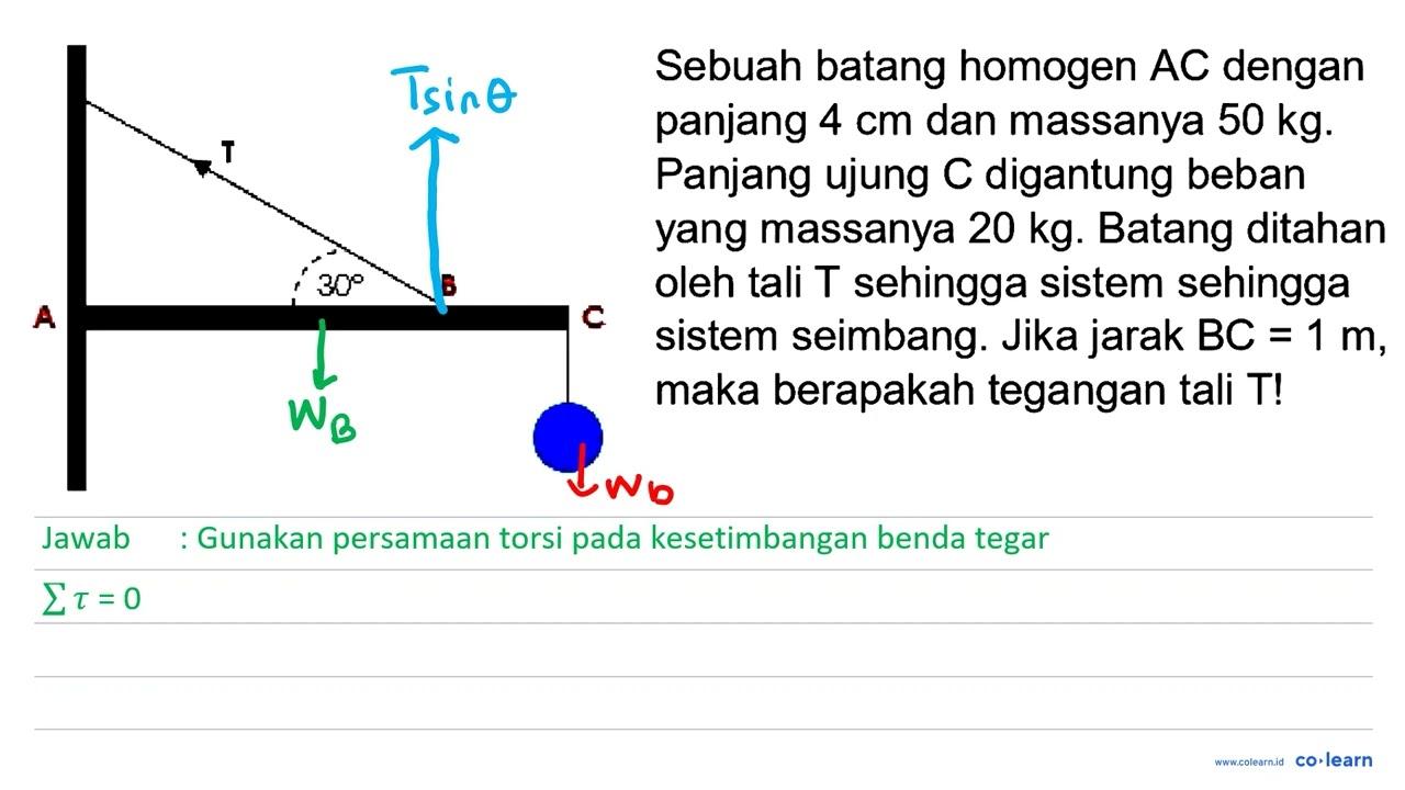 Sebuah batang homogen AC dengan panjang 4 cm dan massanya