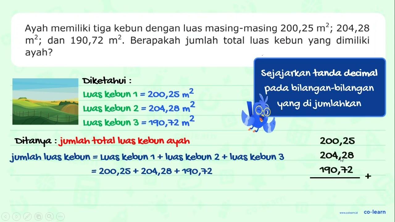 Ayah memiliki tiga kebun dengan luas masing-masing 200,25