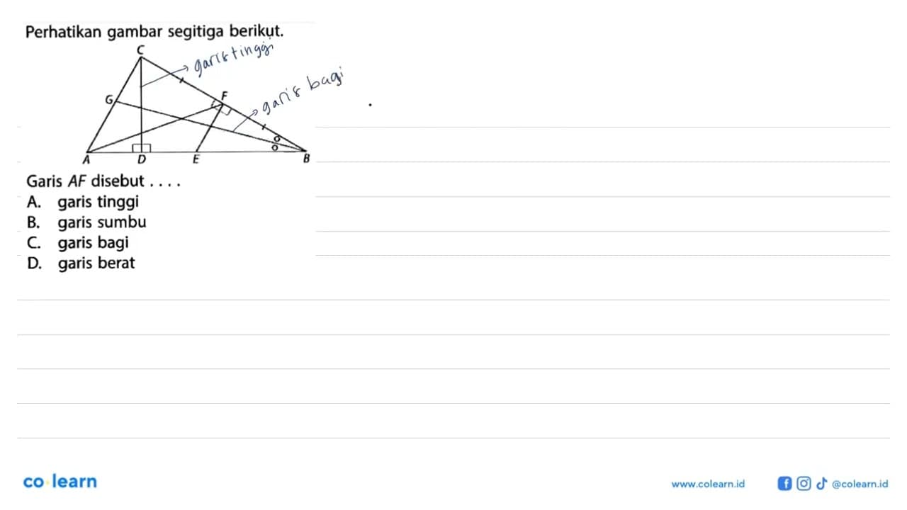 Perhatikan gambar segitiga berikut.Garis AF disebut ....A.