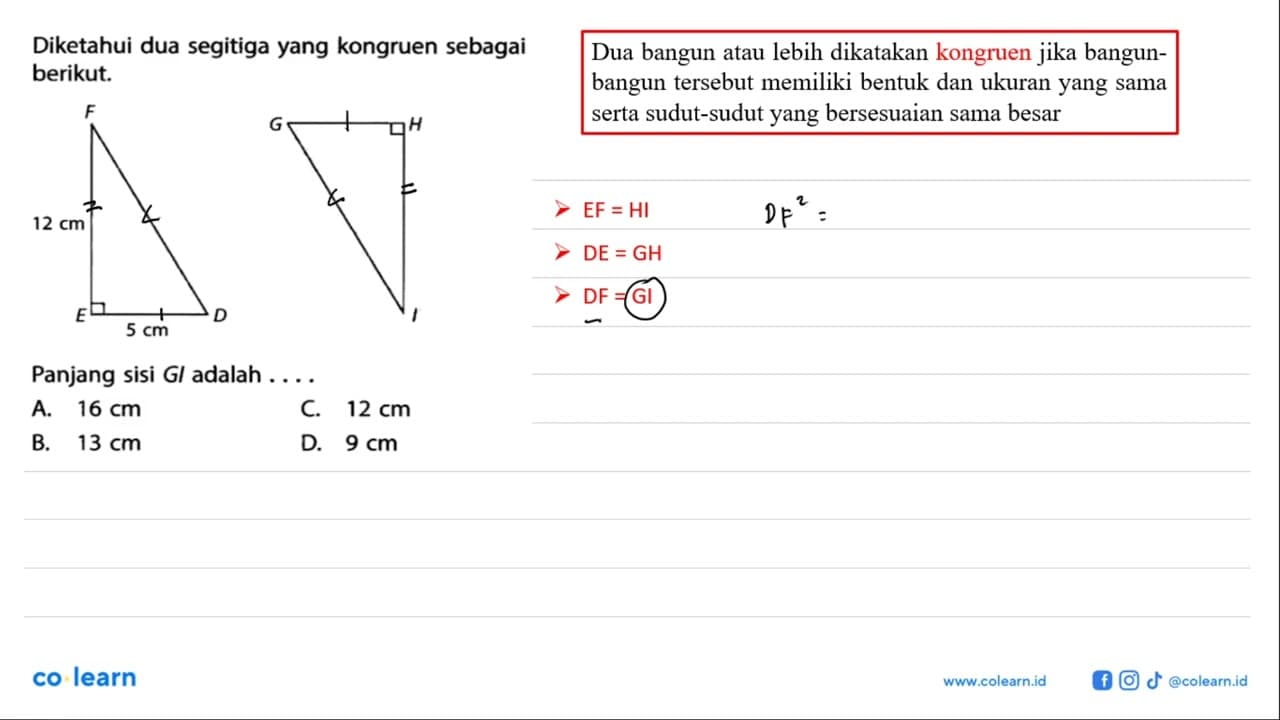 Diketahui dua segitiga yang kongruen sebagai