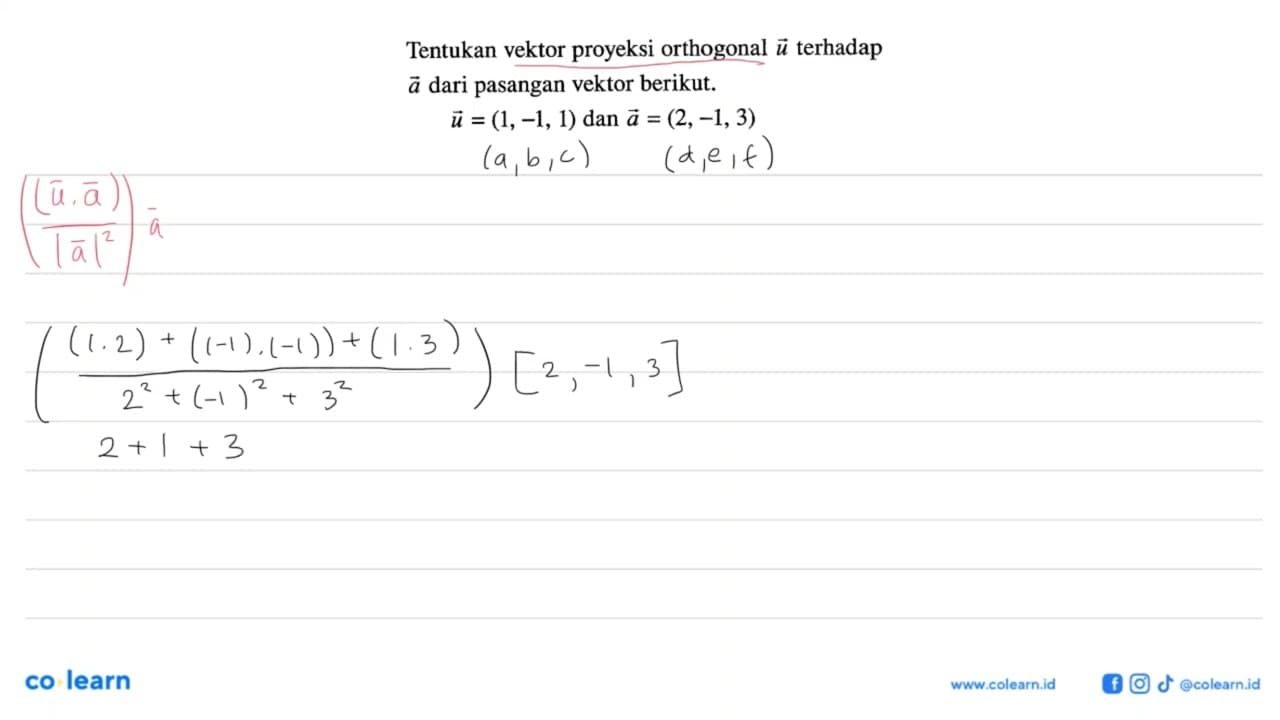 Tentukan vektor proyeksi orthogonal vektor u terhadap