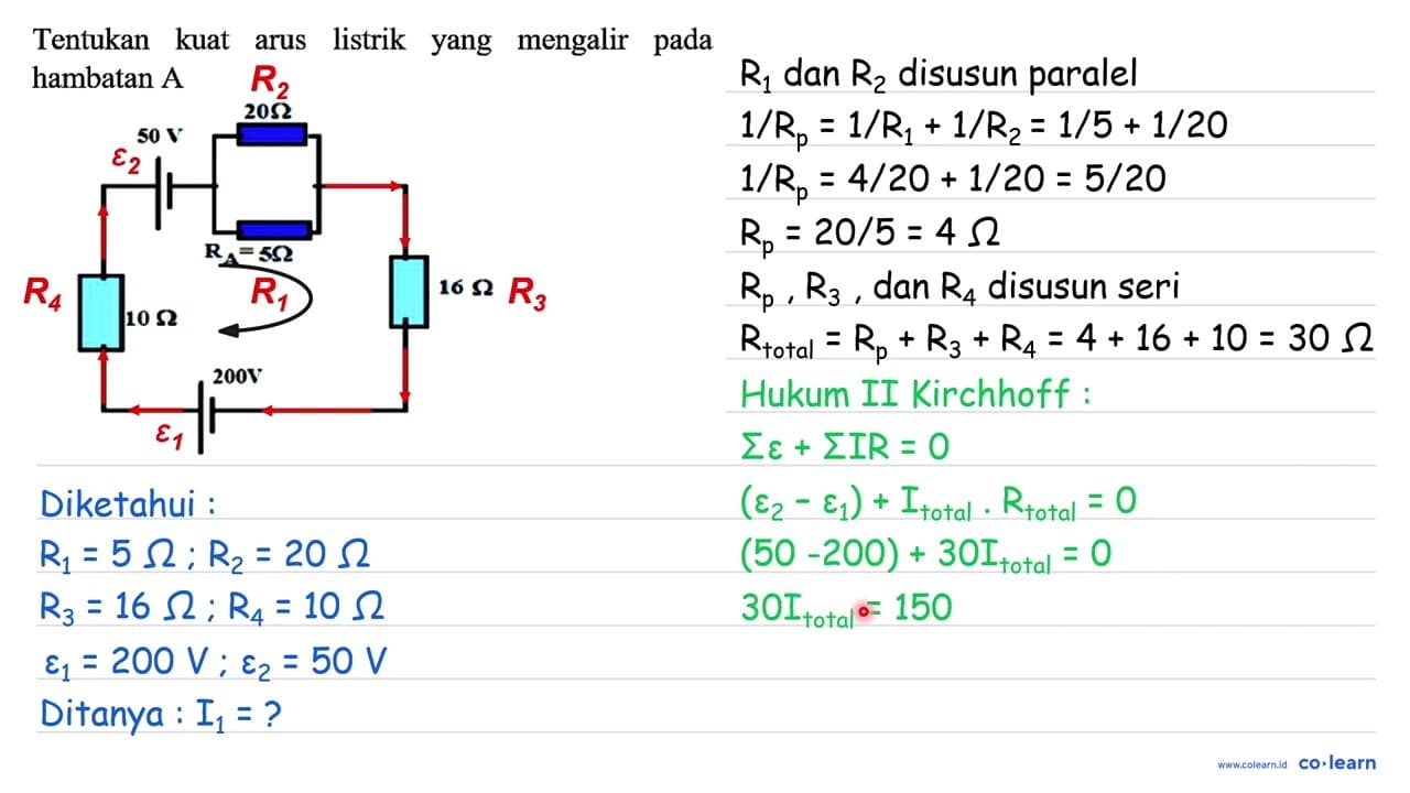 Tentukan kuat arus listrik yang mengalir pada hambatan A 20