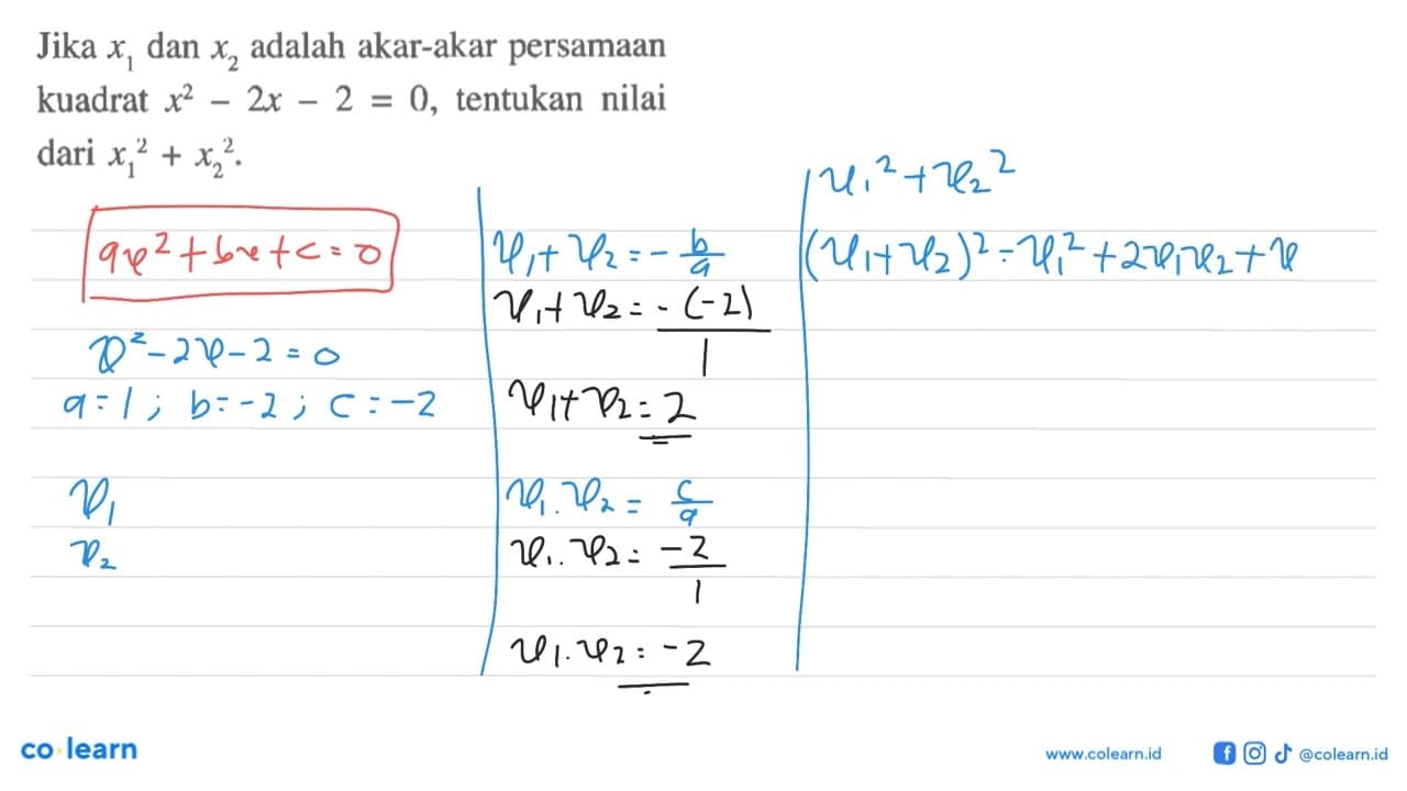 Jika x1 dan x2 adalah akar-akar persamaan kuadrat x^2 - 2x