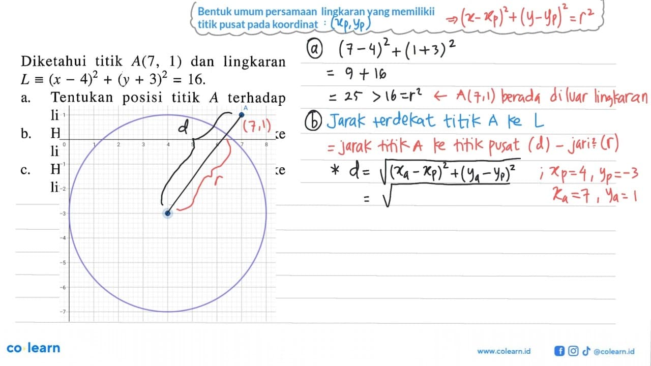 Diketahui titik A(7,1) dan lingkaran L