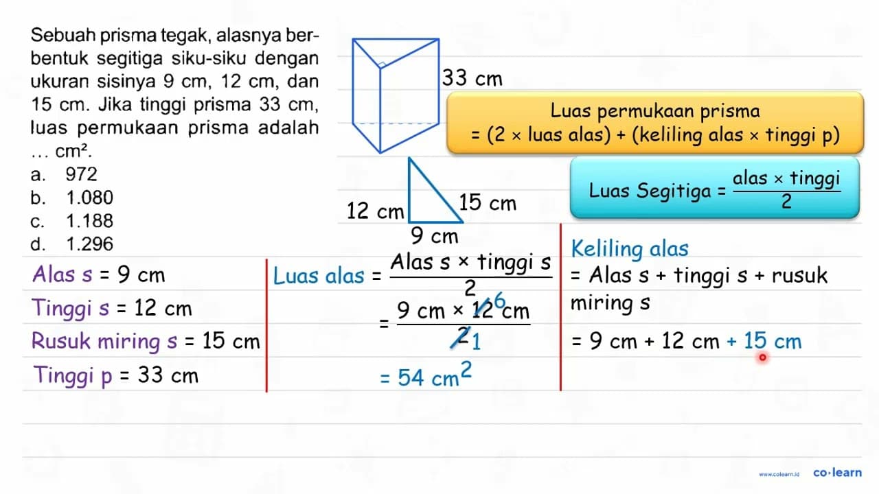 Sebuah prisma tegak, alasnya berbentuk segitiga siku-siku