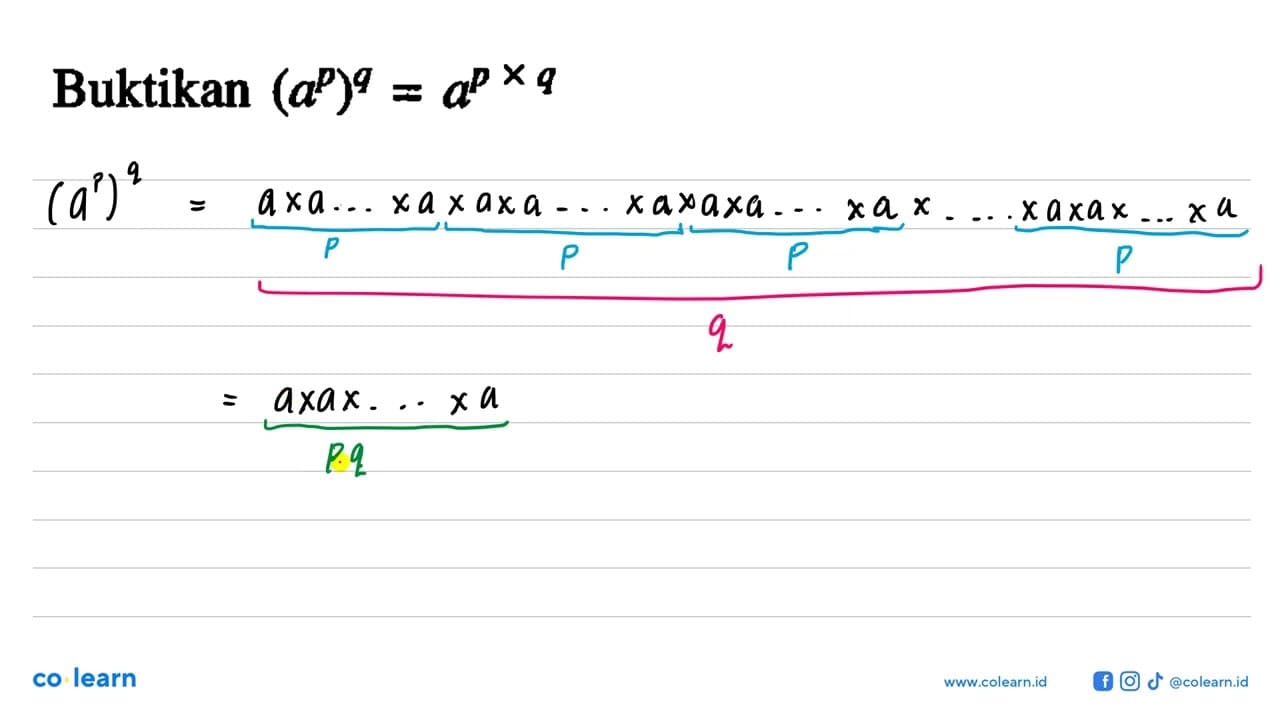 Buktikan (a^p)^q=a^(pxq)