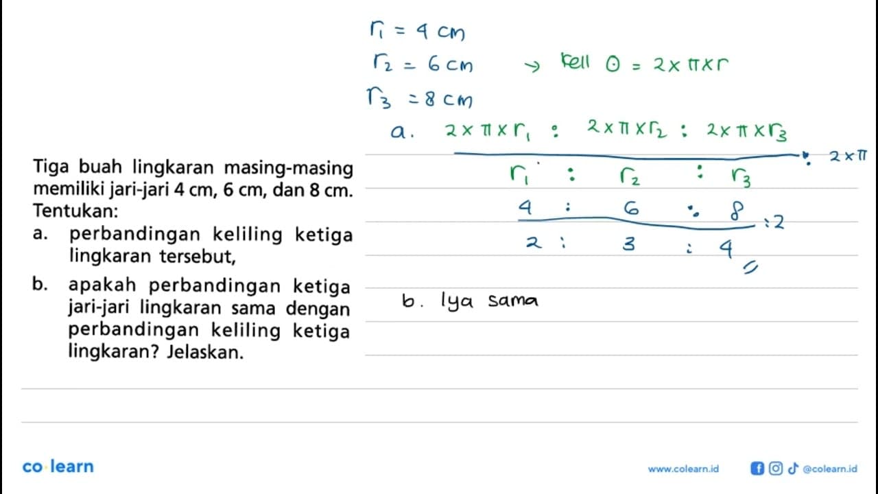 Tiga buah lingkaran masing-masing memiliki jari-jari 4 cm,