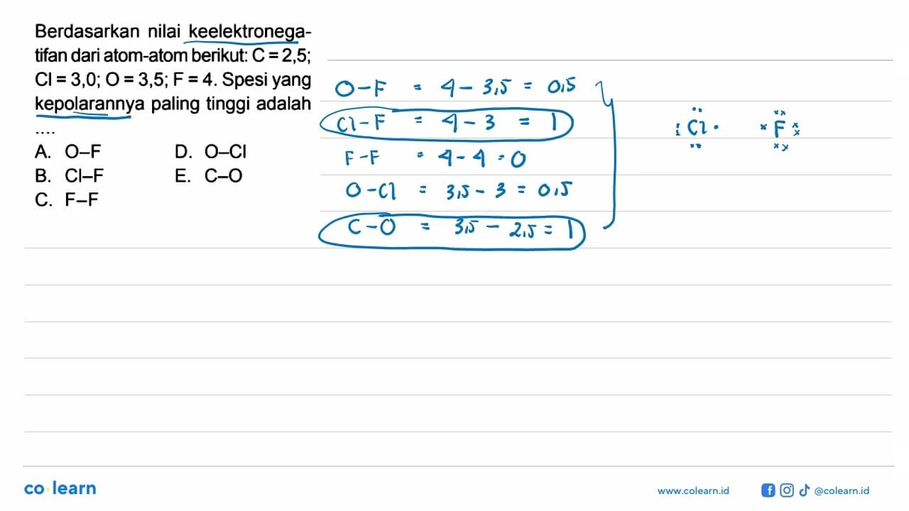 Berdasarkan nilai keelektronegatifan dari atom-atom