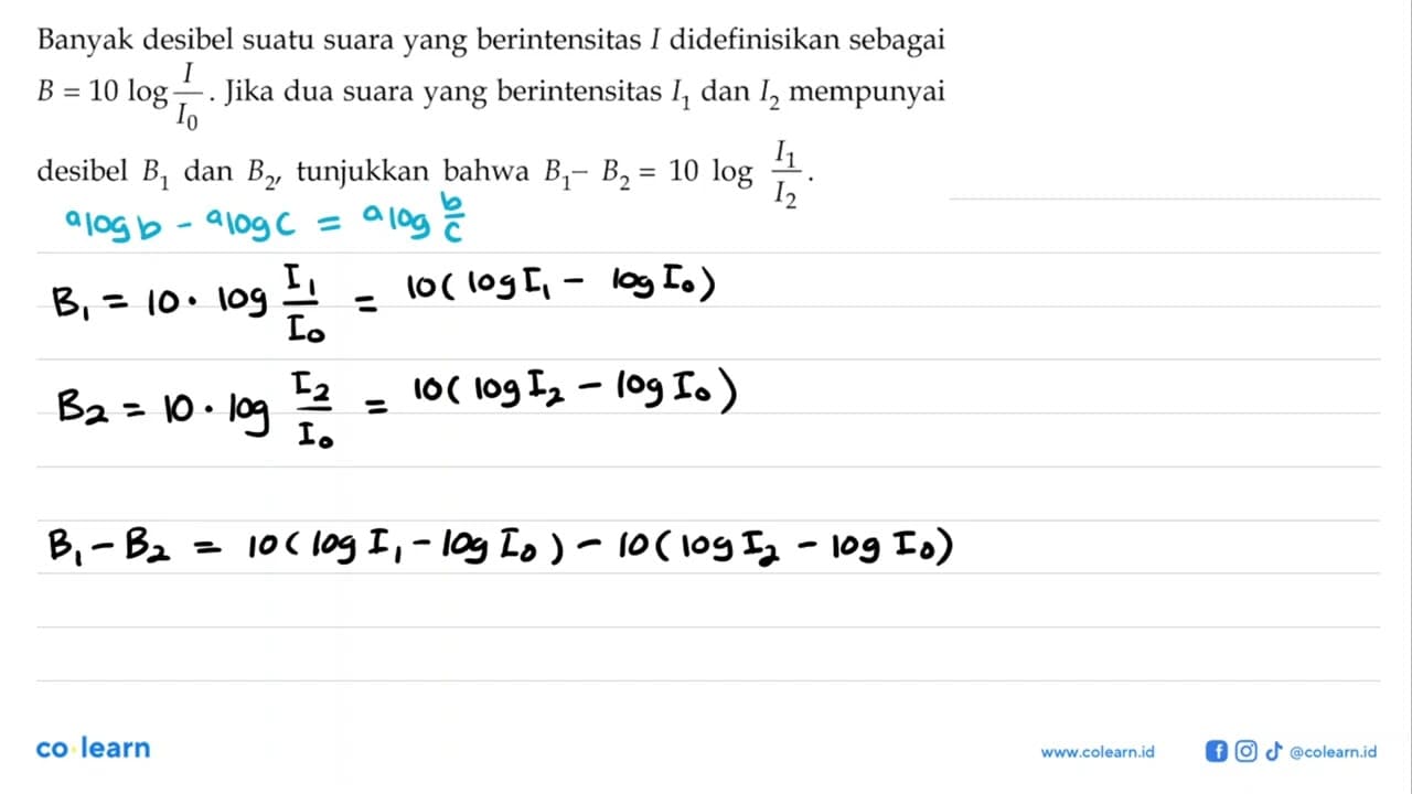 Banyak desibel suatu suara yang berintensitas I