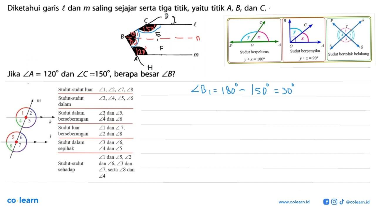 Diketahui garis l dan m saling sejajar serta tiga titik,