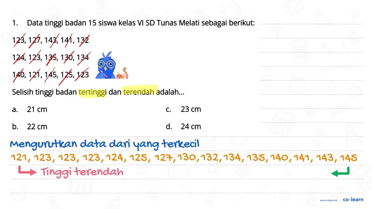 1. Data tinggi badan 15 siswa kelas VI SD Tunas Melati