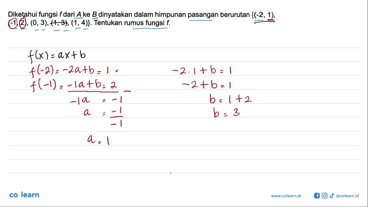 Diketahui fungsi f dari A ke B dinyatakan dalam himpunan