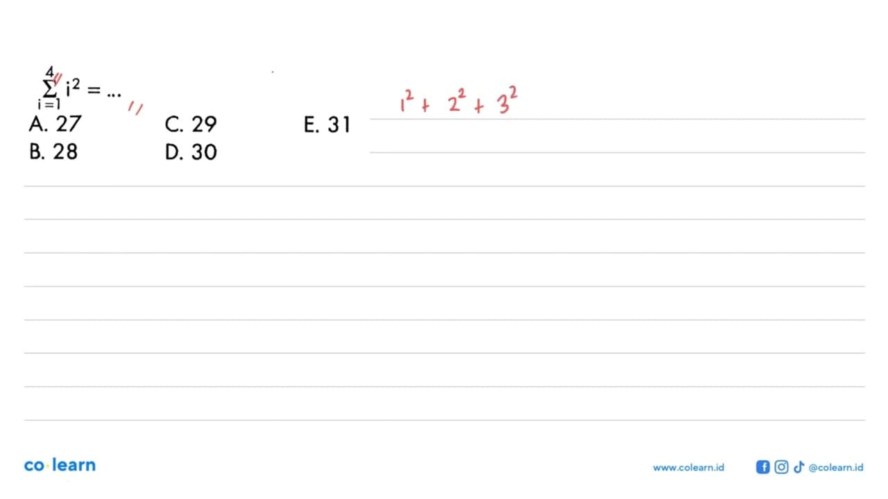 sigma i=1 4 i^2=...