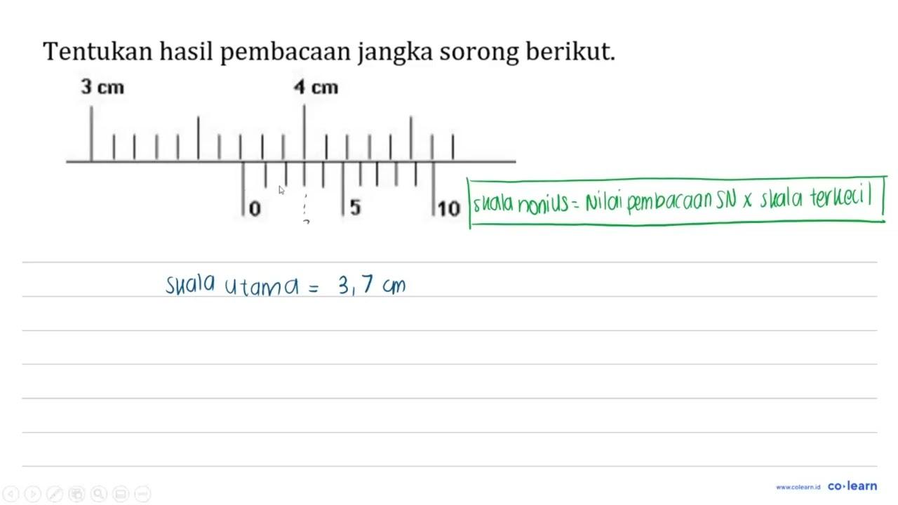 Tentukan hasil pembacaan jangka sorong berikut.