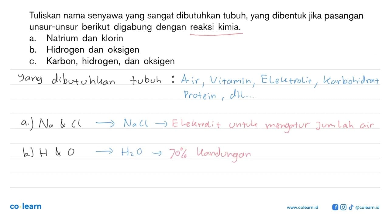 Tuliskan nama senyawa yang sangat dibutuhkan tubuh, yang