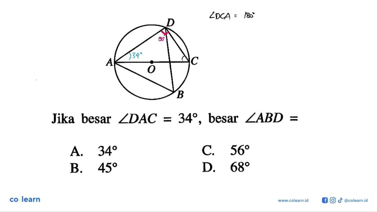 Jika besar sudut DAC=34, besar sudut ABD=