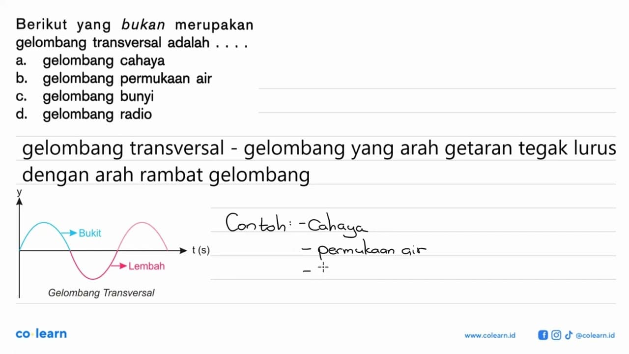 Berikut yang bukan merupakan gelombang transversal adalah