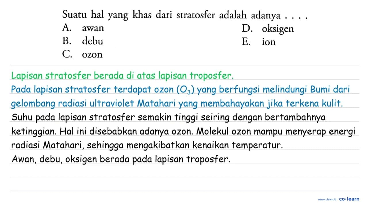 Suatu hal yang khas dari stratosfer adalah adanya ....