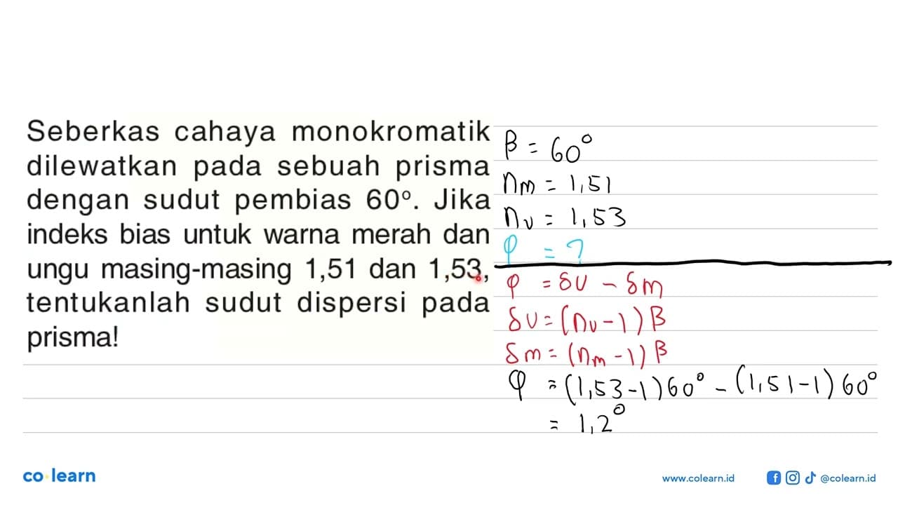 Seberkas cahaya monokromatik dilewatkan pada sebuah prisma