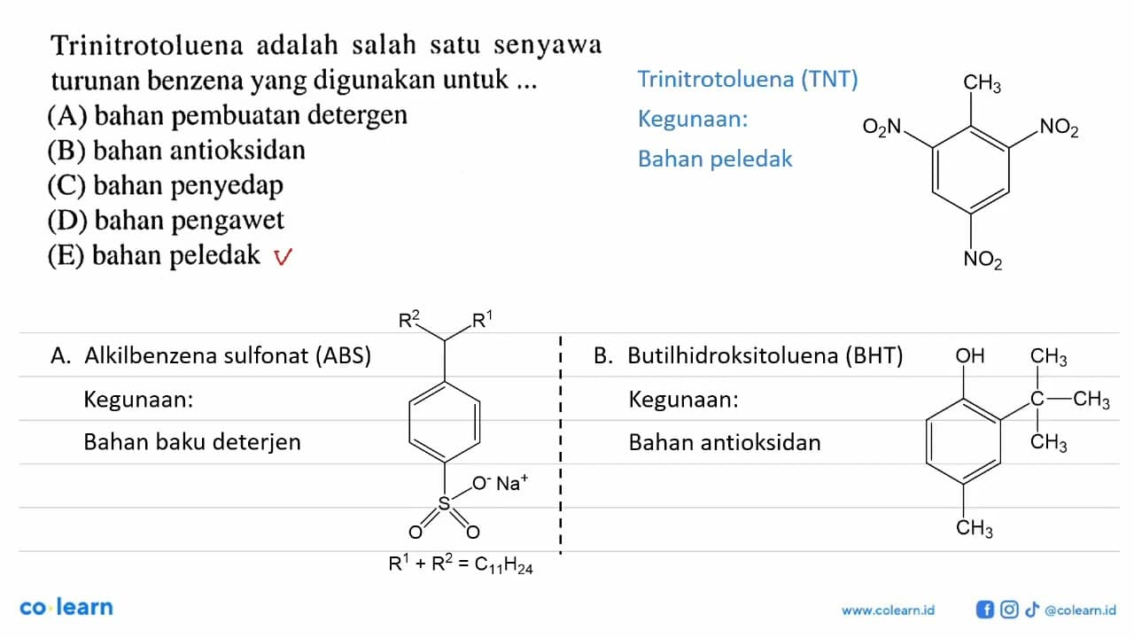 Trinitrotoluena adalah salah satu senyawa turunan benzena