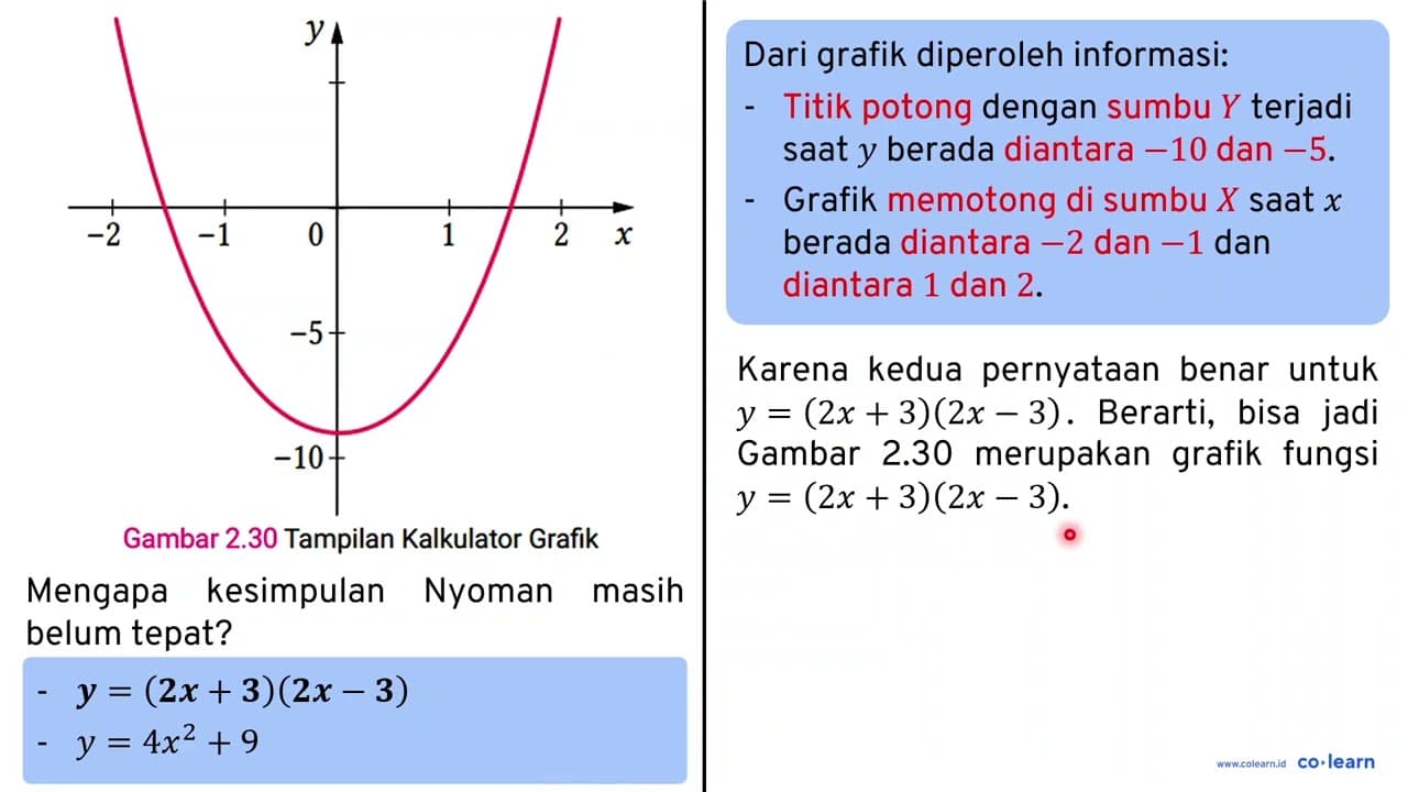 Nyoman mengalikan (2 x+3)(2 x-3) dan menghasilkan 4 x^(2)+9