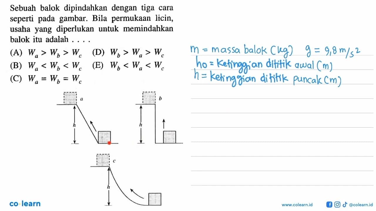 a b h h c hSebuah balok dipindahkan dengan tiga cara