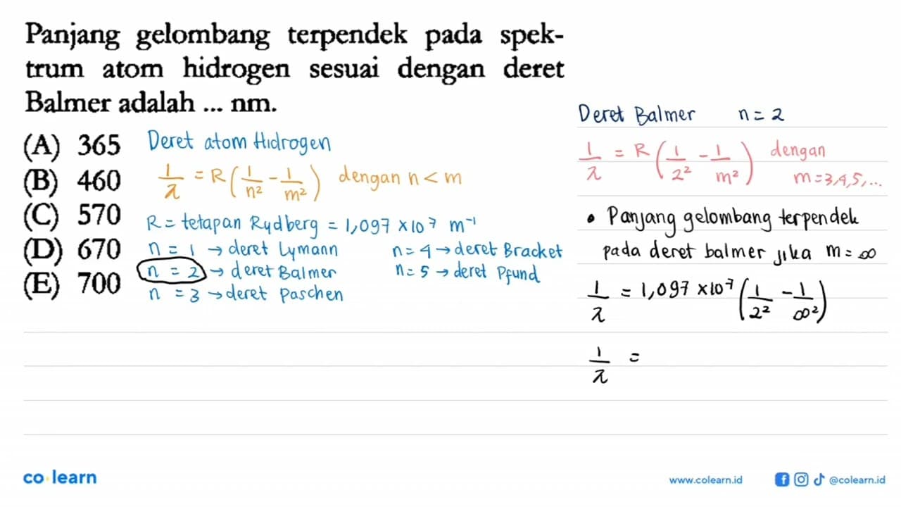 Panjang gelombang terpendek pada spektrum atom hidrogen