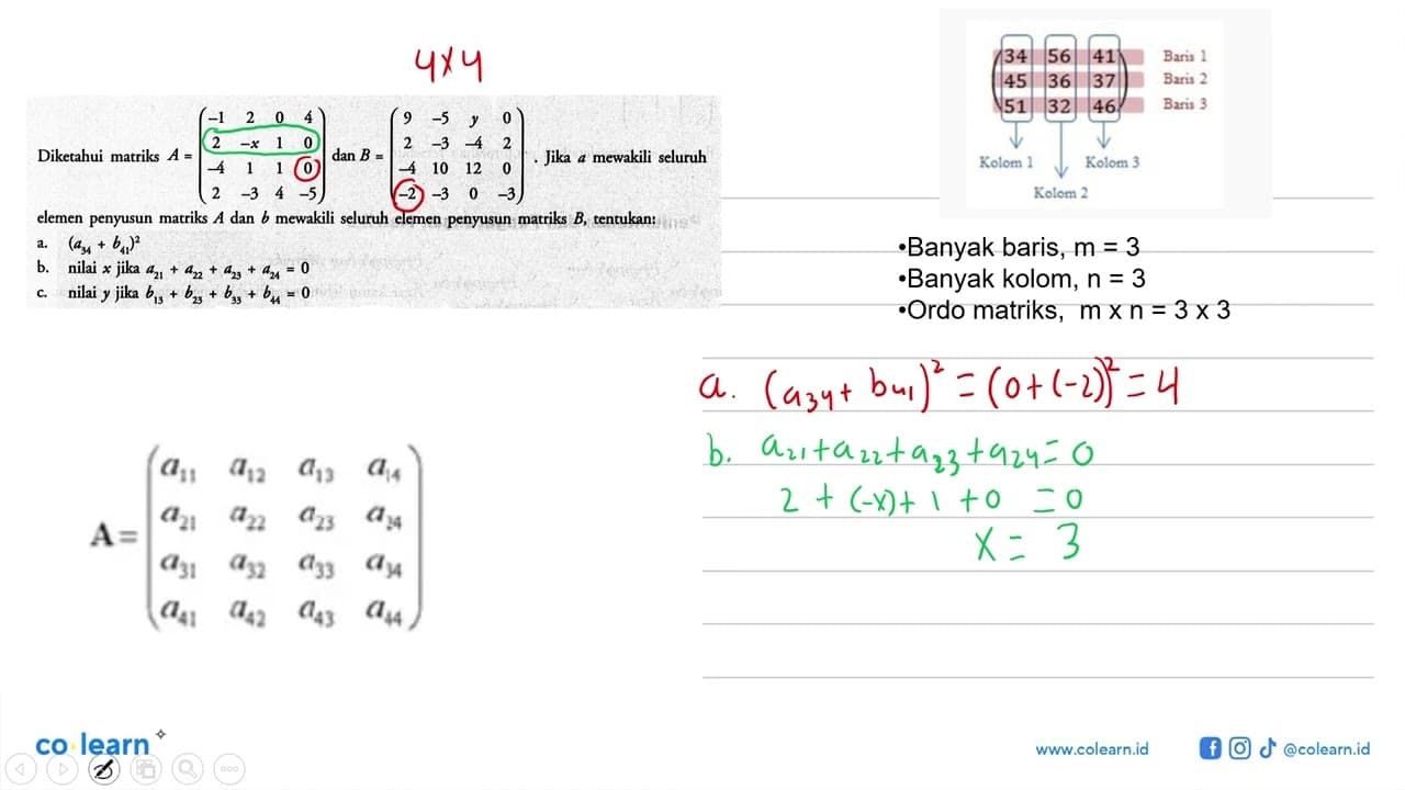 Diketahui matriks A=(-1 2 0 4 2 -x 1 0 -4 1 1 0 2 -3 4 -5)