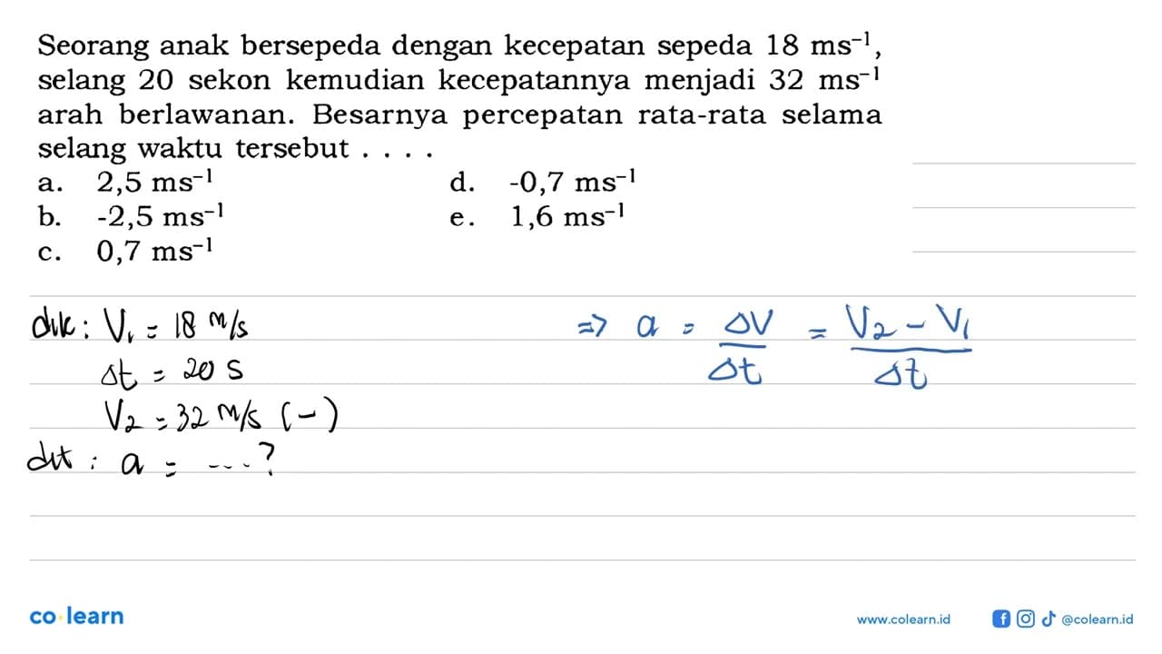 Seorang anak bersepeda dengan kecepatan sepeda 18 ms^-1