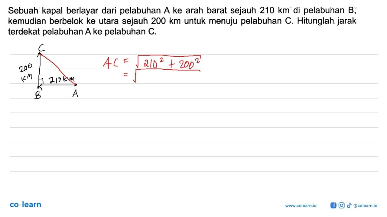 Sebuah kapal berlayar dari pelabuhan A ke arah barat sejauh