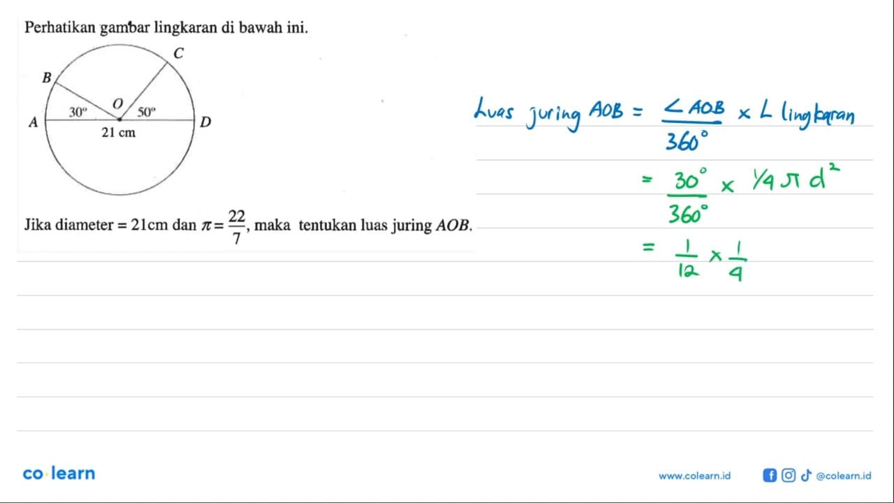 Perhatikan gambar lingkaran di bawah ini. C B A D O 30 50