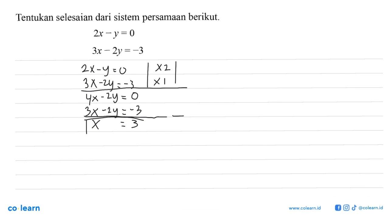 Tentukan selesaian dari sistem persamaan berikut. 2x - y =