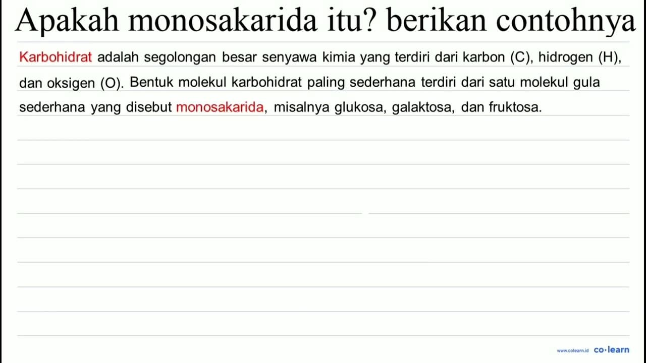 Apakah monosakarida itu? berikan contohnya.